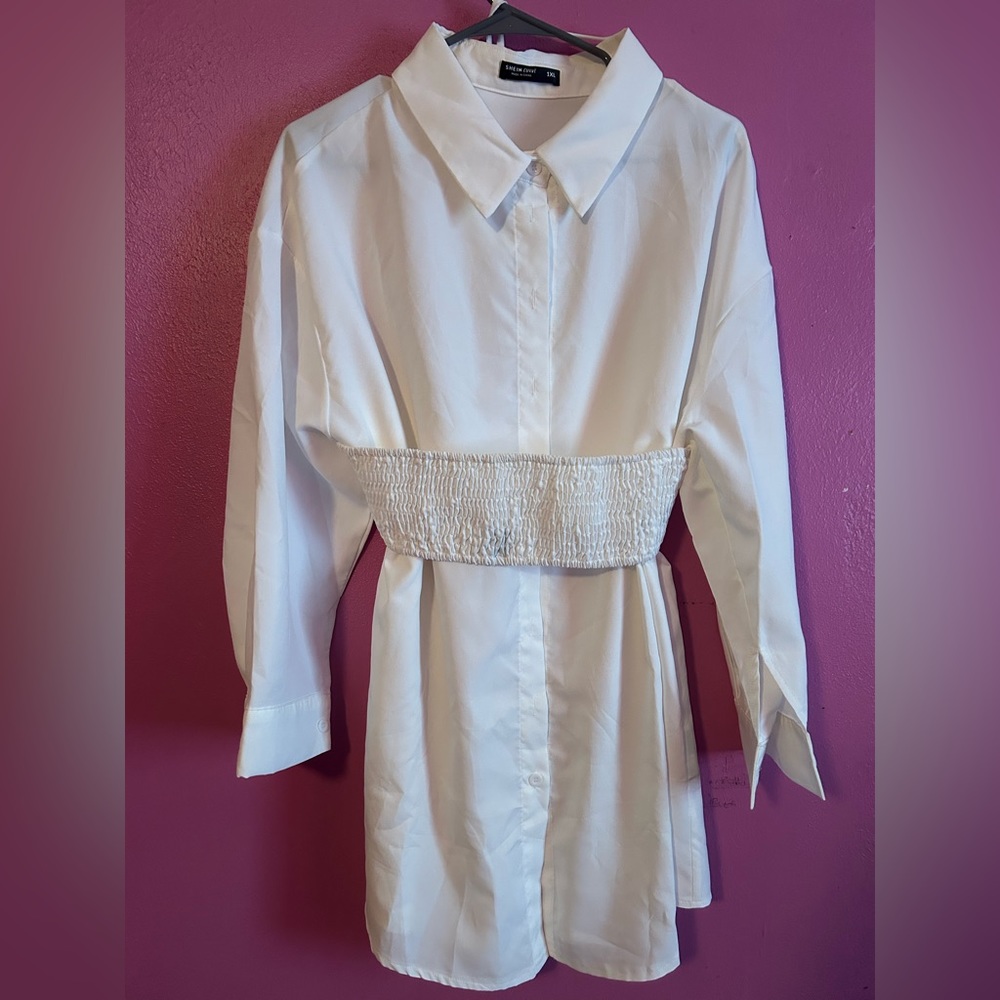Plus Solid Drop Shoulder Shirt With Corset